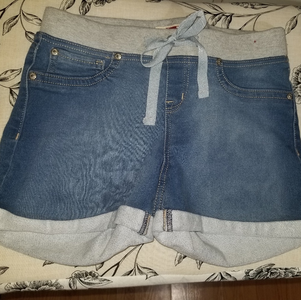 Blue Denim Shorts with Gray Band